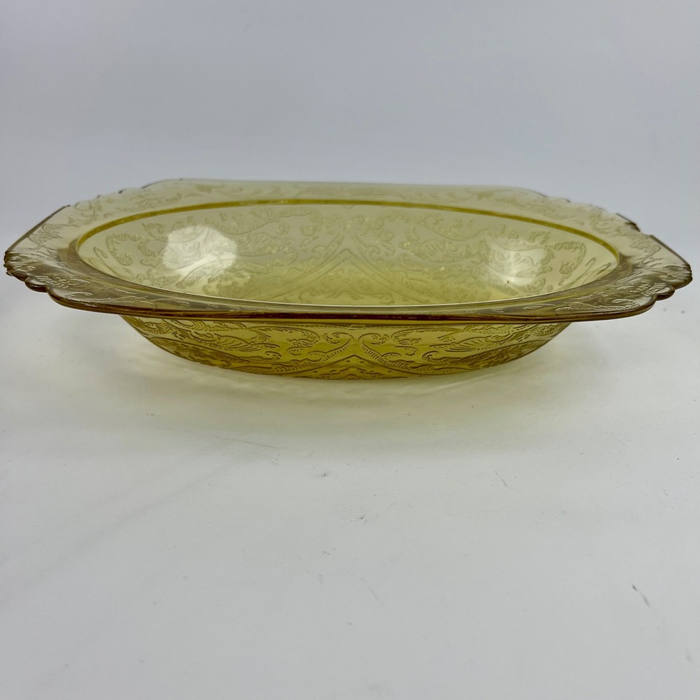 Federal Glass Patrician Spoke Yellow Depression Glass Oval Bowl Scalloped 10x7"